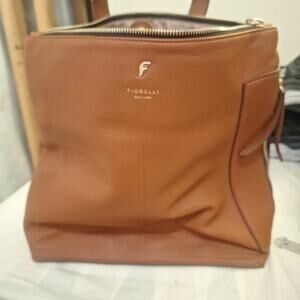 Fiorelli Handbag Faux Leather Logo Charm Print Brown BB Used FH8656
